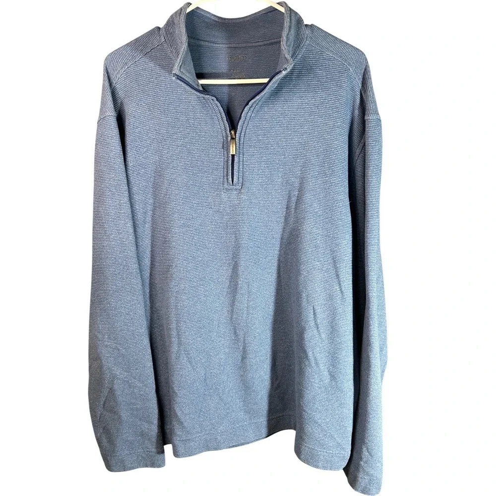 Van‎ Heusen Mens Never Tuck Quarter Zip Pullover Blue Classic Fit Large L